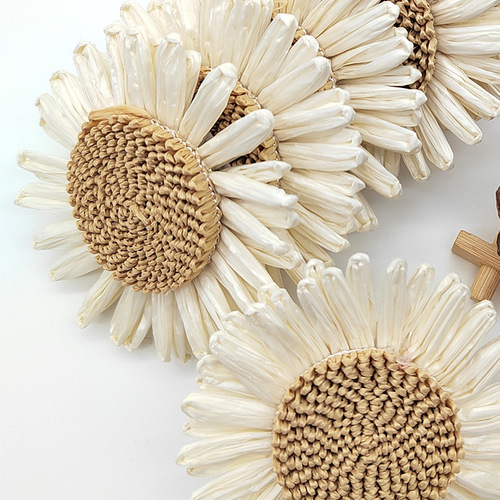Creative Grass Braided Sunflower 8cm PP Grass Daisy Accessories Grass Hat Beach Shoes Garment Accessories Supply