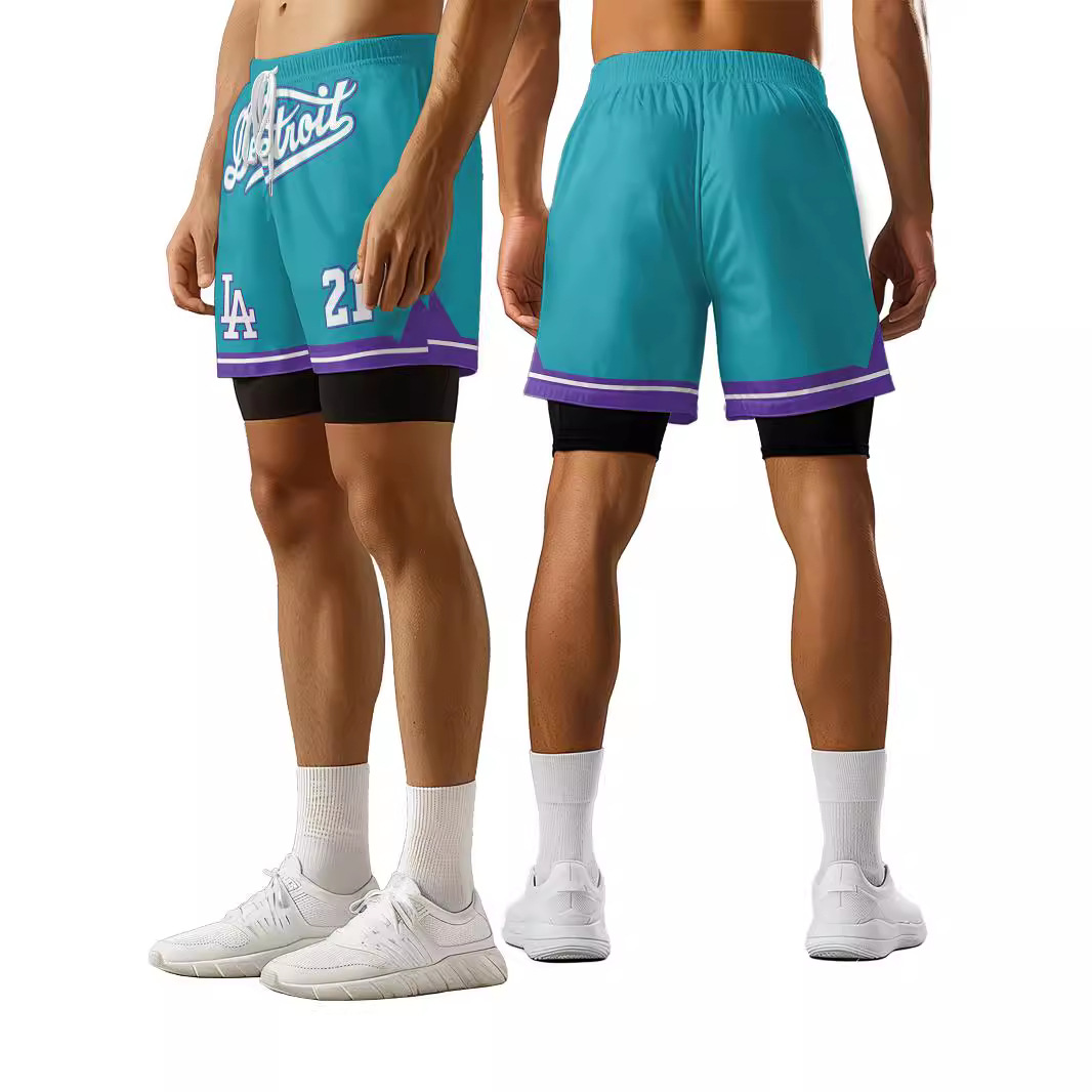 夏季美式假两件三分短裤男篮球透气速干不过膝跑步运动校园篮球裤