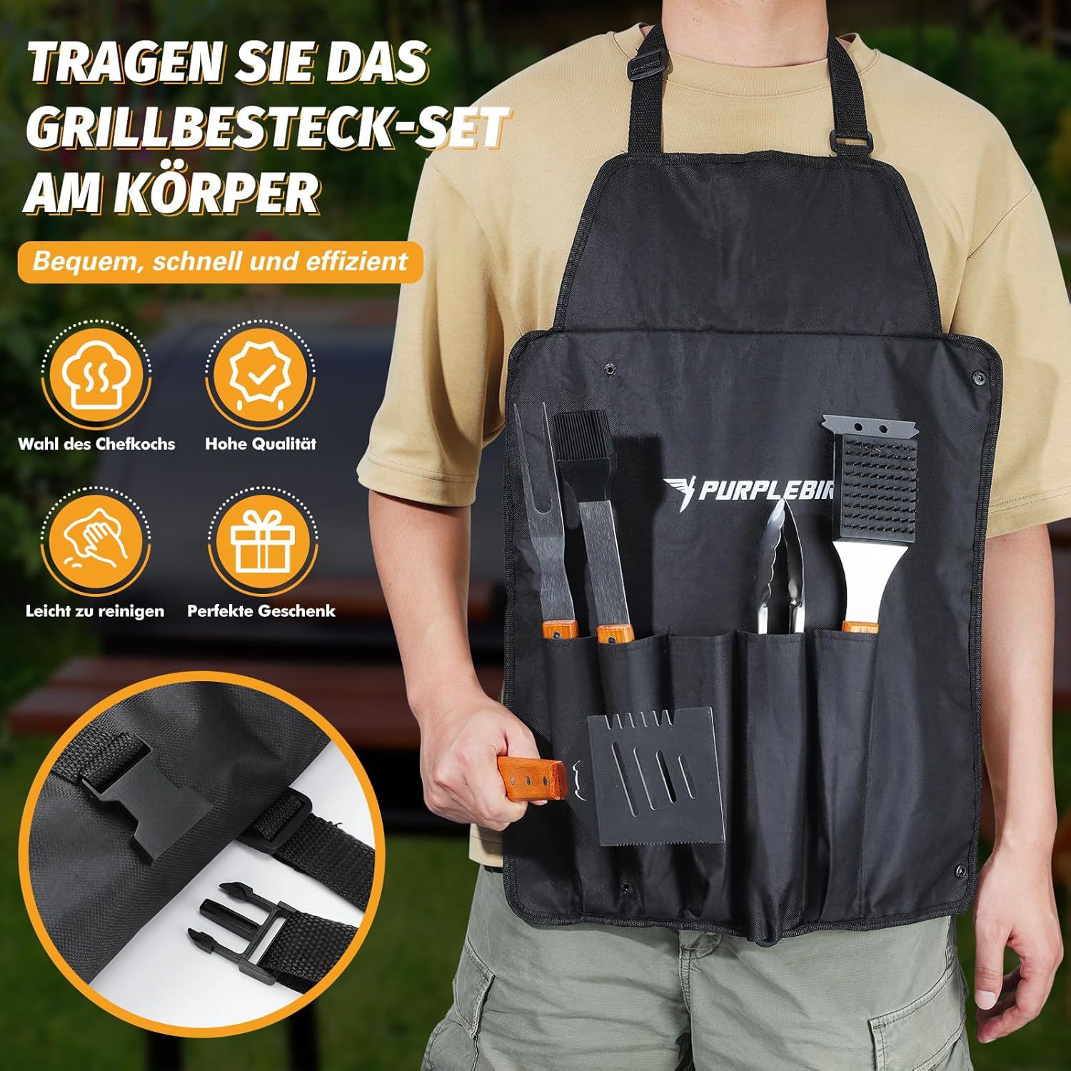 Juego de herramientas de barbacoa con mango de madera de venta caliente transfronteriza de Amazon