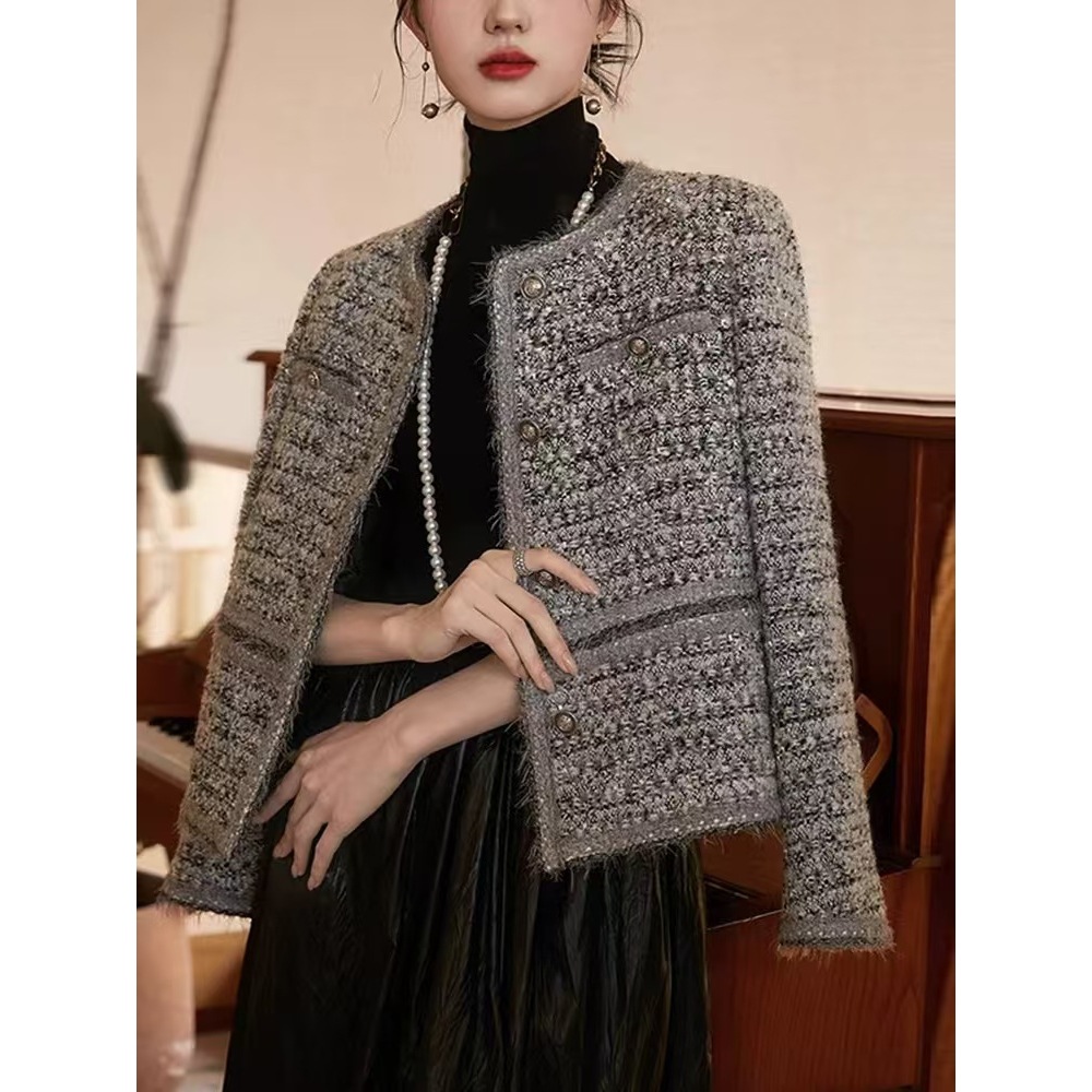 Elegant Woven Tweed Jacket for Women, Spring, Autumn, and Winter 2026 New Style, Short Tweed Coat for Women