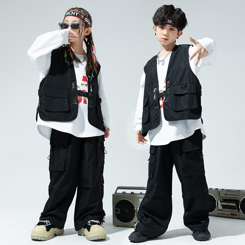 Children's Hip-hopy Clothing Boys'Hip-hop Hiphop Overalls Suit Girls'Street Jazz Dance Vest Three-piece Set
