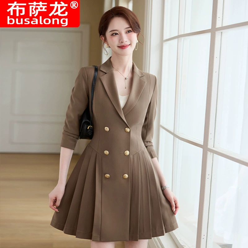 Новое элегантное деловое платье с воротником-стойкой для женщин, с длинным рукавом, приталенное, стройнящее, T339