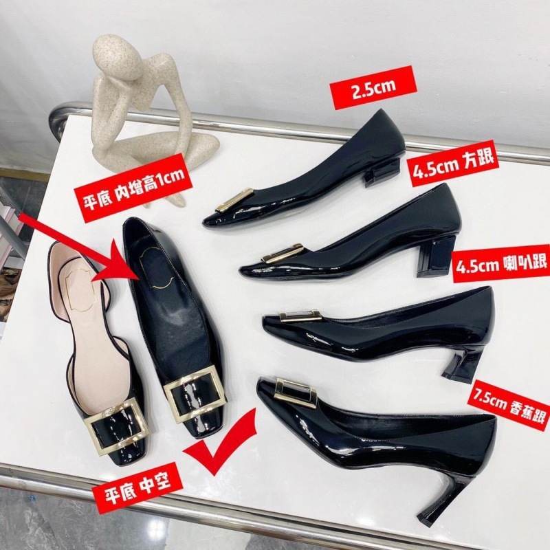 女性用高バージョン RV スクエアバックルハイヒールシューズ 2025 春の新作スクエアトゥメタルバックル羊漆塗装レザーシングルシューズミッドヒール婦人靴|undefined