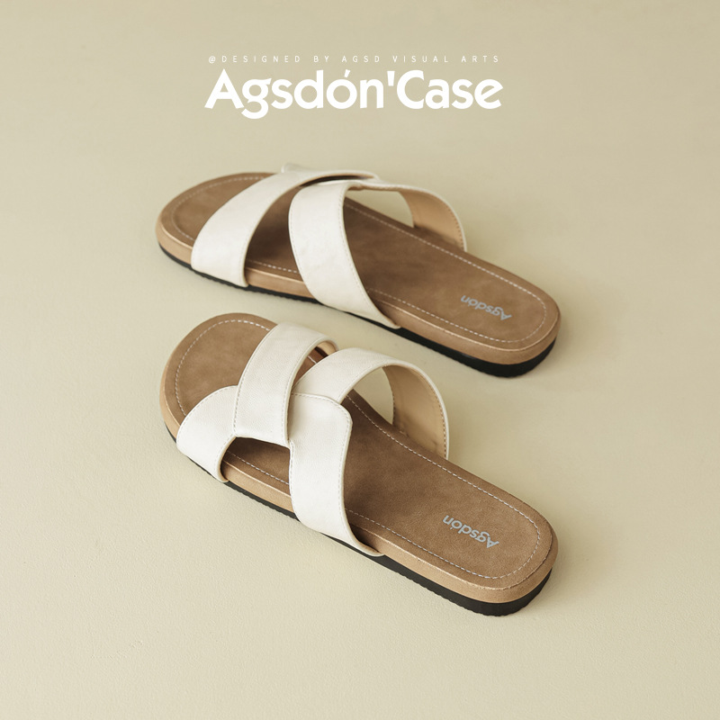 Augustion pantuflas planas para mujer 2025 nuevo estilo verano de alta gama con falda sandalias y pantuflas de playa junto al mar