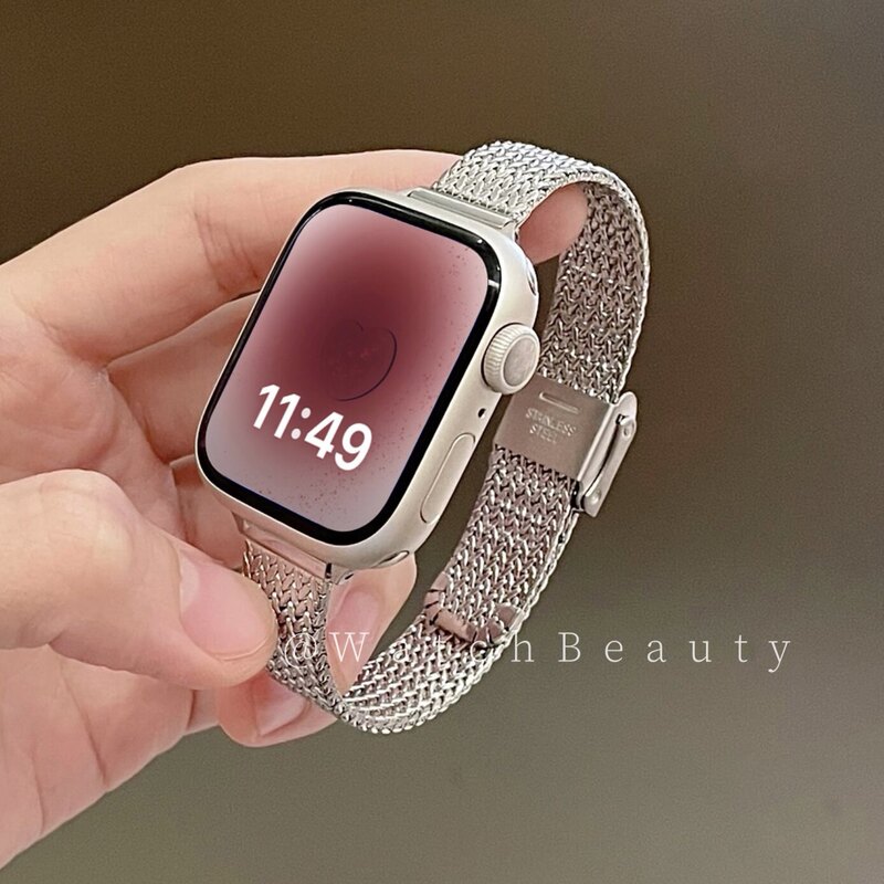 High-End Fine-Edged Wheat Ear Metal Apple Watch Strap Suitable for Applewatch11S9Iwatch10Se High-End Fine-Edged Wheat Ear Metal Apple Watch Strap Suitable for Applewatch11S9Iwatch10Se