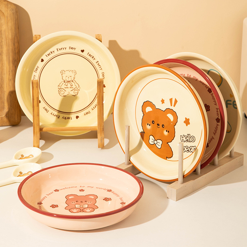 Cartoon bear hogar cubiertos de cerámica platos cucharas conjuntos de platos de cerámica red regalo de cumpleaños platos de arroz platos image 5