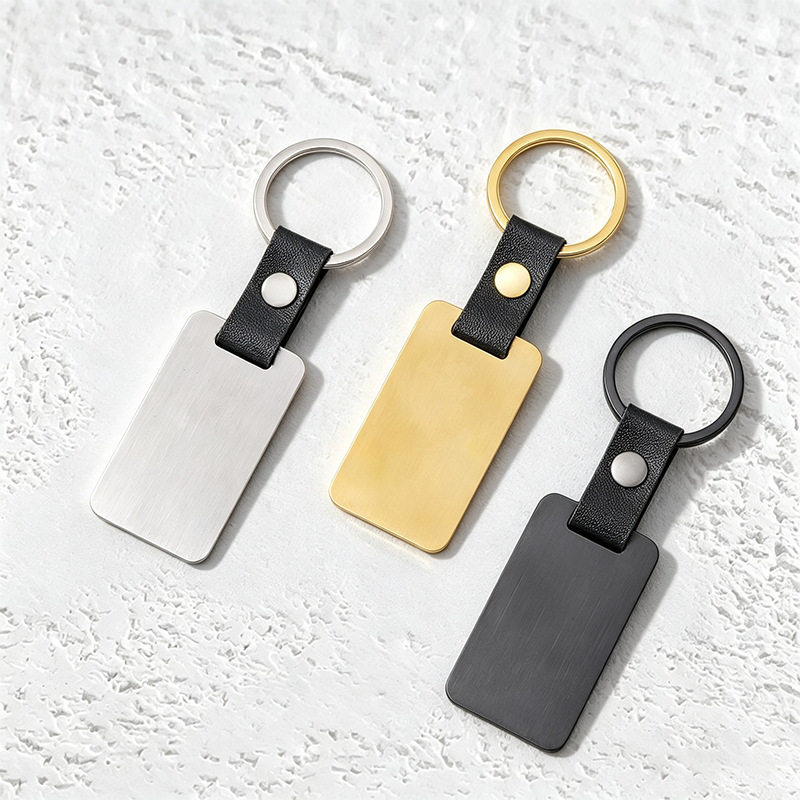 Square Shape Blank Laser Laser Carving UV Color Printing Material Metal Military Brand Leather Buckle Holiday Metal Leather Keychain