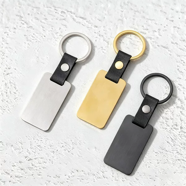 Square Shape Blank Laser Laser Carving UV Color Printing Material Metal Military Brand Leather Buckle Holiday Metal Leather Keychain