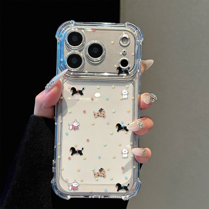 Polka Dot Running Puppy Suitable for Apple 17Promax Four-Corner Anti-Fall Airbag Phone Case Iphone16/15/14 Polka Dot Running Puppy Suitable for Apple 17Promax Four-Corner Anti-Fall Airbag Phone Case Iphone16/15/14