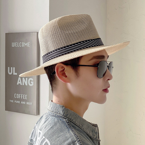 Men's straw hat sunshade sun hat outdoor sun protection beach fisherman hat casual fashion versatile cool hat breathable hat