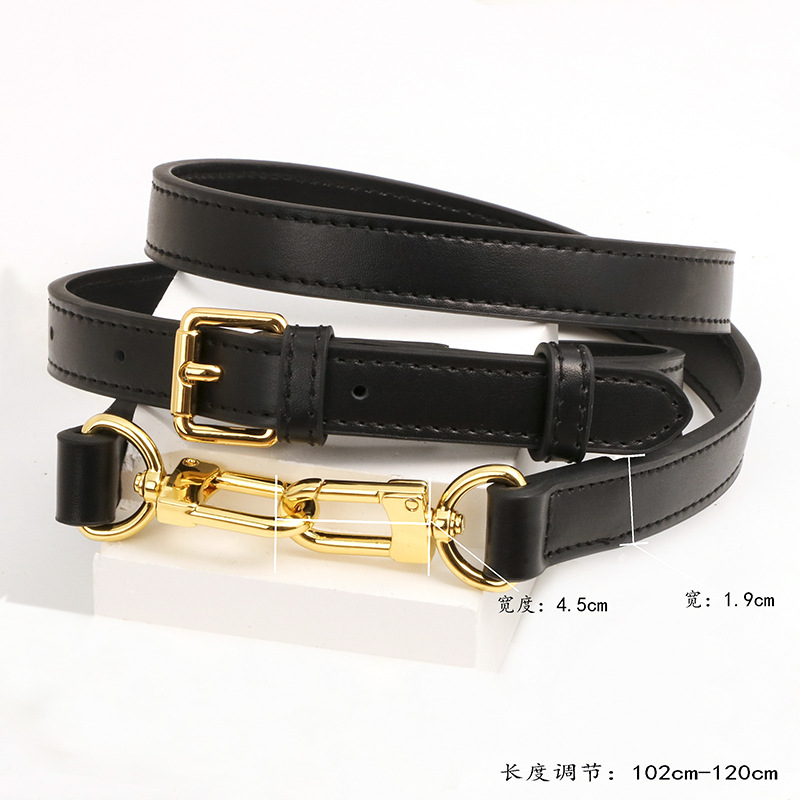 Premium cowhide plain blacK 1.9cm shoulder strap K gold bucKle