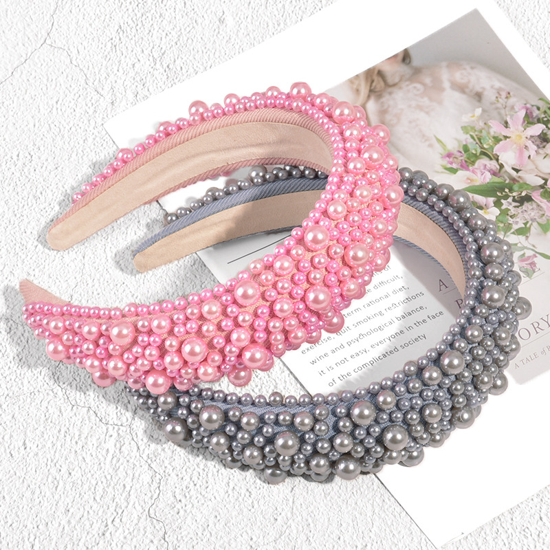 New Thick Sponge Headband Female Retro Size Pearl Pressure Hair Headdress display picture 5