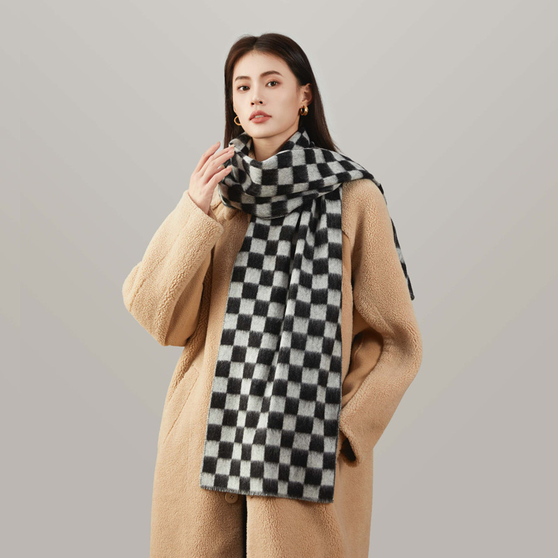 Bufanda de lana estilo Melard para mujer, otoño e invierno, bufanda de cuello a cuadros de alta gama, gruesa y cálida, chal para hombre al por mayor.