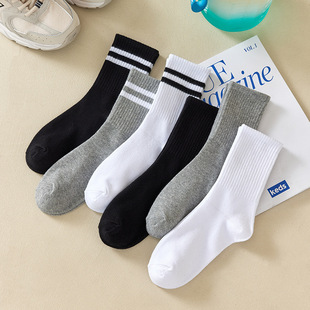 Socks spring summer autumn men's and women's high stockings solid color versatile striped socks trendy academic style high stockings wholesale
