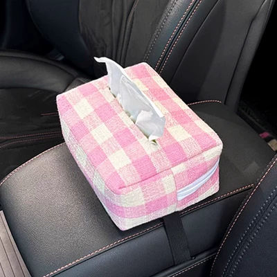 Creative Cartoon Plaid Bear Car — Car tissue box/set - plaid-tissue-paper-pink