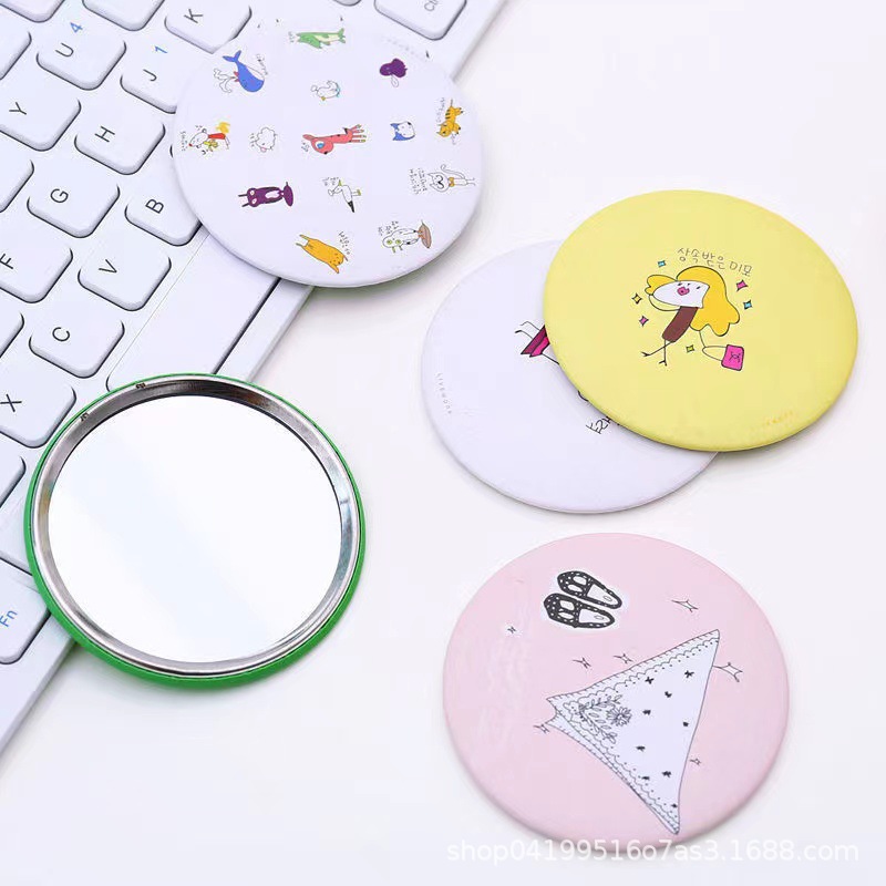 Cute small cartoon handheld round ultra thin mirror for students