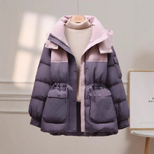 撞色基础款羽绒服女冬季2025新款收腰连帽保暖内衬加厚白鸭绒外套