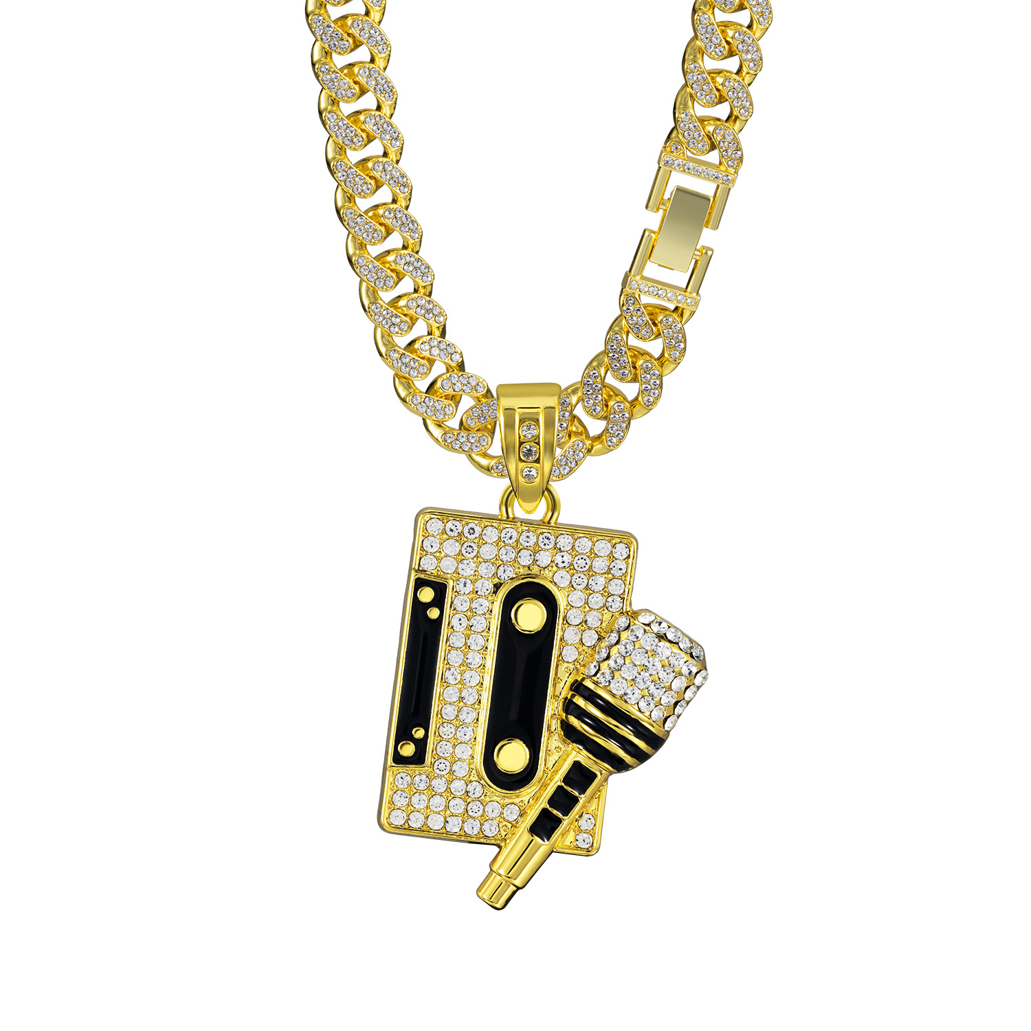 Cuban Chain Microphone Pendant Necklace With Diamonds For Men_voghion.com
