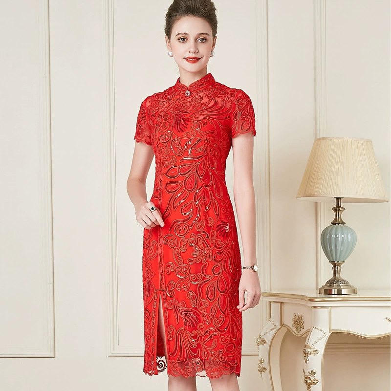 Шэньчжэнь бренд свадебное платье большого размера с короткими рукавами летний новый свадебный банкет свекровь платье платье юбка оптом