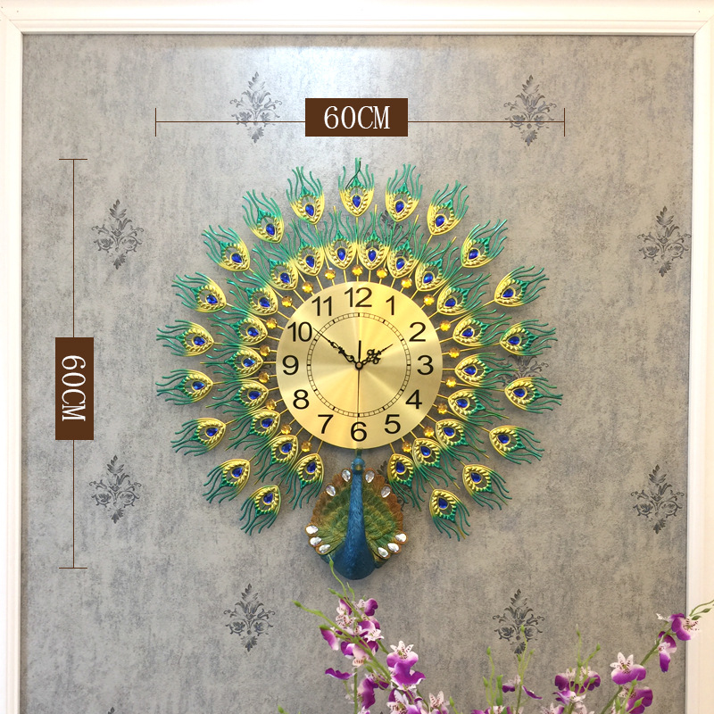 Moda reloj nórdico sala de estar moderno minimalista hogar reloj decorativo montado en la pared Red rojo restaurante creativo Reloj de pared Pavo Real