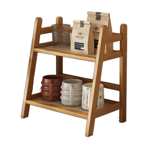 Ins woven minimalist double-layer desktop storage rack, cup, cosmetic, snack organizer shelf, figure display and sorting stand