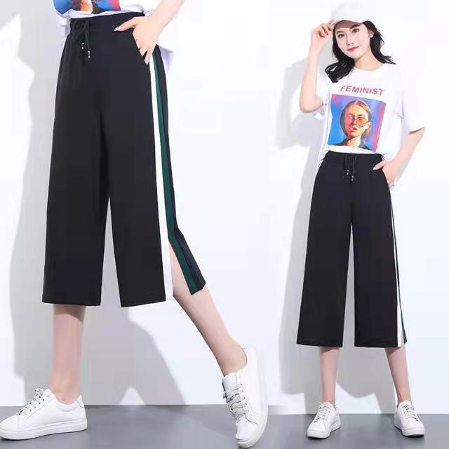 Plus Size Women's Pants 150kg Summer Thin Cropped Pants Extra Large High-Waisted Split Wide-Leg Pants 200 Plus Size Women's Pants 150kg Summer Thin Cropped Pants Extra Large High-Waisted Split Wide-Leg Pants 200