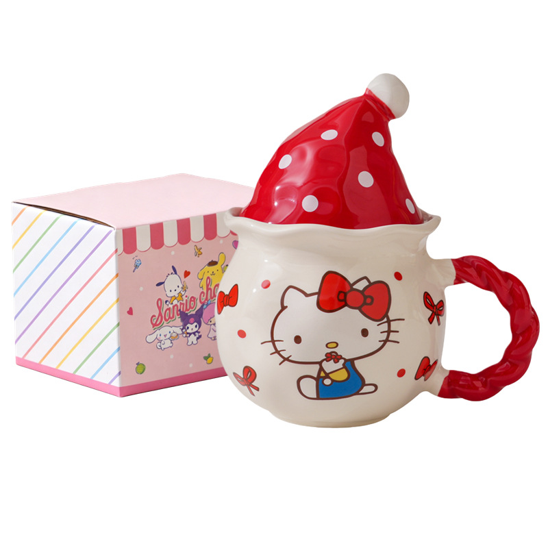 Auténtico Sanrio taza de marca lindo perro de orejas grandes gato Kulomi dibujos animados KT tapa de pastel taza de cerámica taza de café
