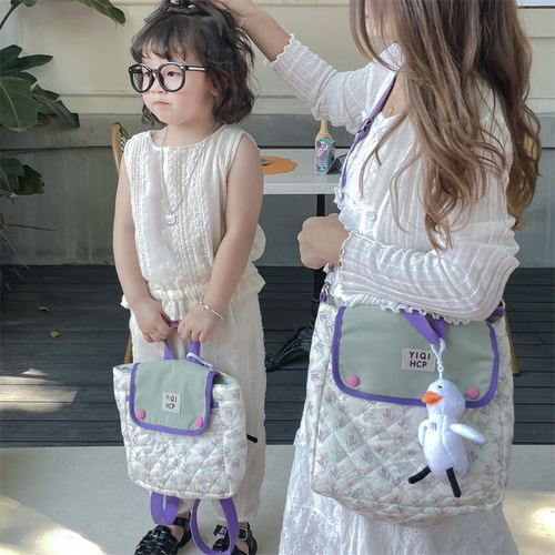 韩国同款网红亲子斜挎包幼儿园小孩轻便帆布双肩包大容量外出背包