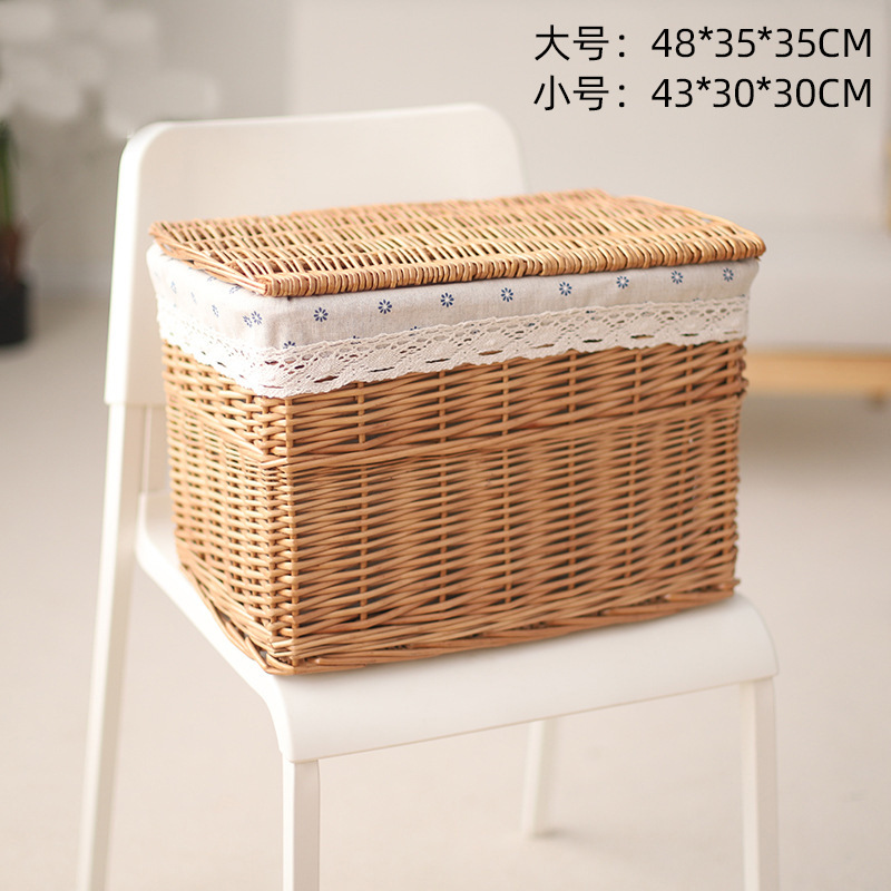 Yiran en stock ratán organizador caja tejida con cubierta de tela extraíble y lavable casa dormitorio ropa edredón almacenamiento cesta