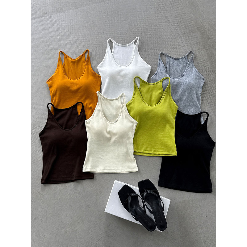 Luxi U-neck camisole with built-in chest pads, new spring/summer women's off-shoulder versatile slim-fit inner top D24 Luxi U-neck camisole with built-in chest pads, new spring/summer women's off-shoulder versatile slim-fit inner top D24