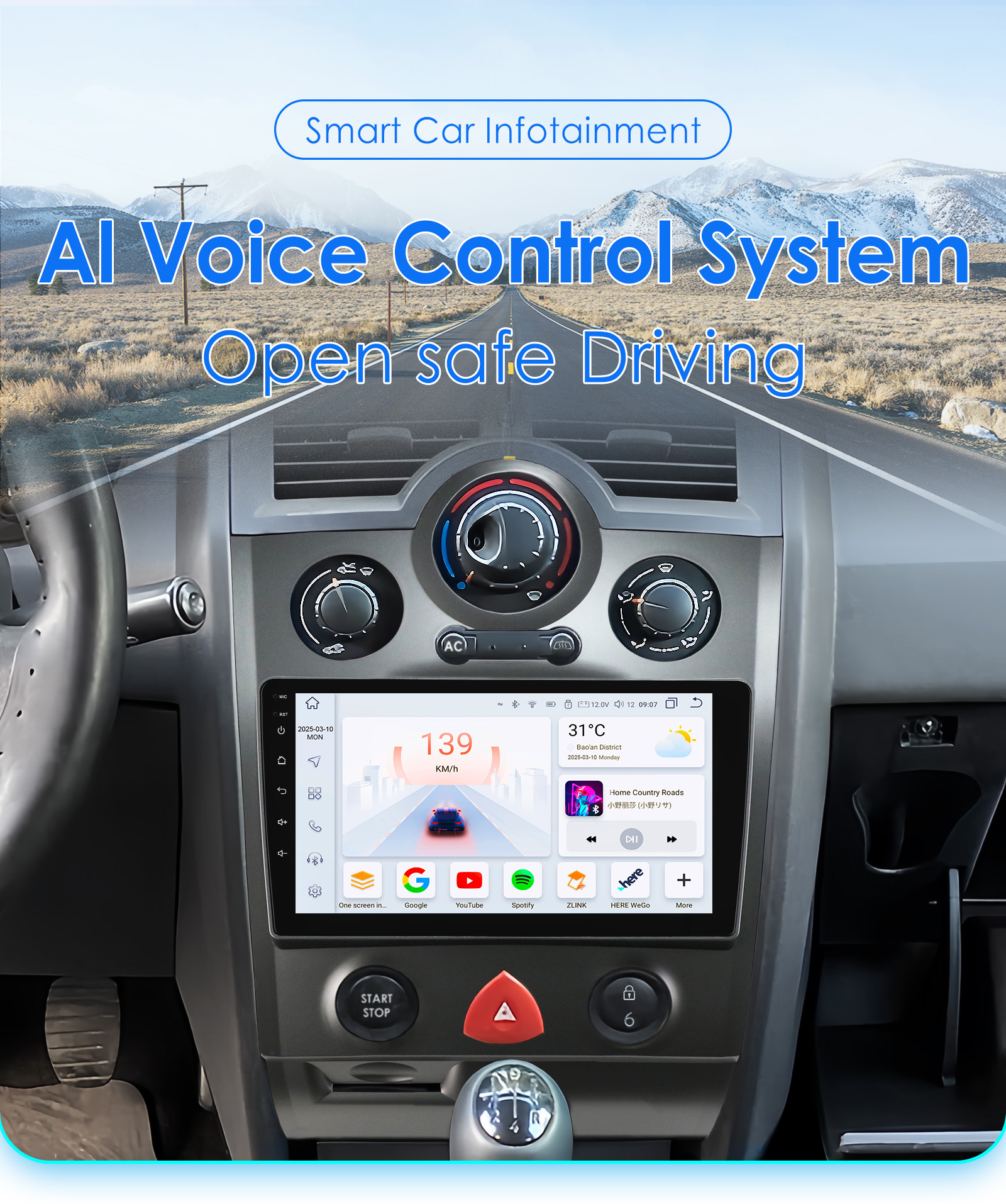 9inch Suitable for 2002-2009 Renault Megane 2Nd Generation Lower Center Console Android Navigation and Reversing Camera