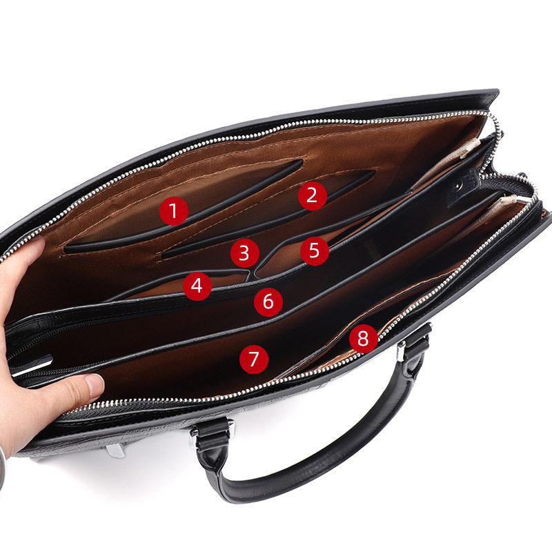 Túi xách nam da bò thật cao cấp dạng túi xách công sở đựng laptop 14 inch, chống nước — Màu đen