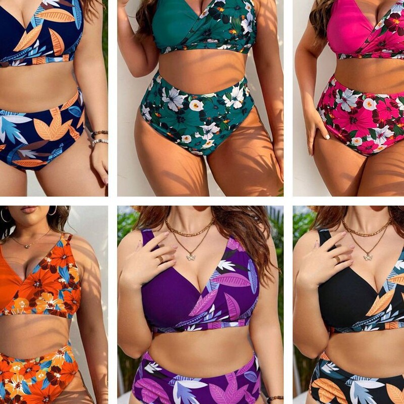 2025 European and American Large Size New Cross-Border Amazon Hottie Floral Push-Up Sexy Bikini Suit Swimsuit for Women