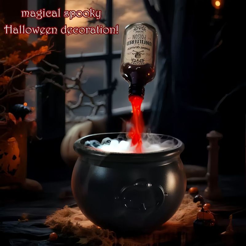 跨境Cauldron Halloween Decor魔法漂浮药水瓶火焰黑色蝙蝠女巫桶|undefined