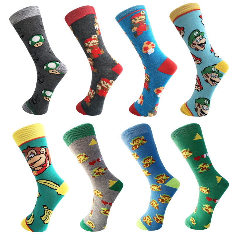 New European and American personality cartoon men's socks Mario mid-barrel sports socks factory direct supply