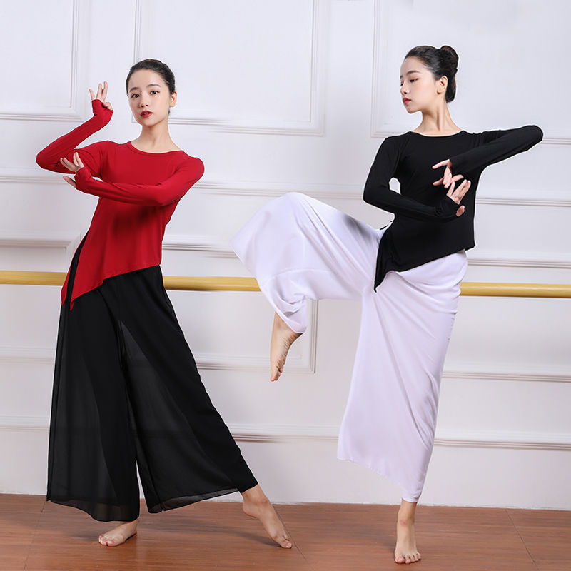 Primavera y verano ropa de danza de entrenamiento de mujeres camisas de mangas cortas forma de danza clásica pantalones de piernas largas fábrica de comercio al por mayor