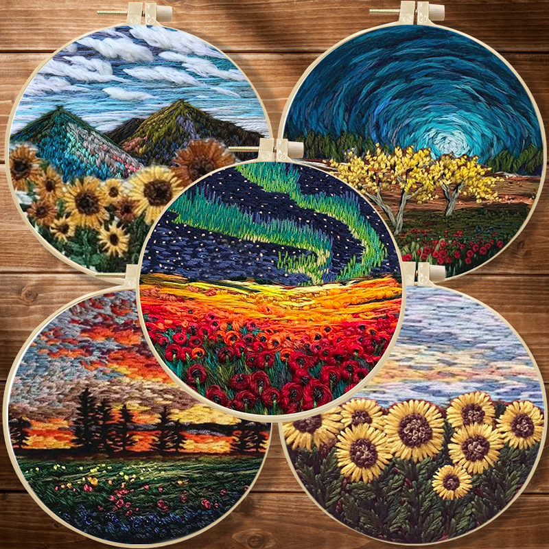 Zero Foundation self-embroidery beginner diy handmade embroidery simple and easy landscape embroidery material package