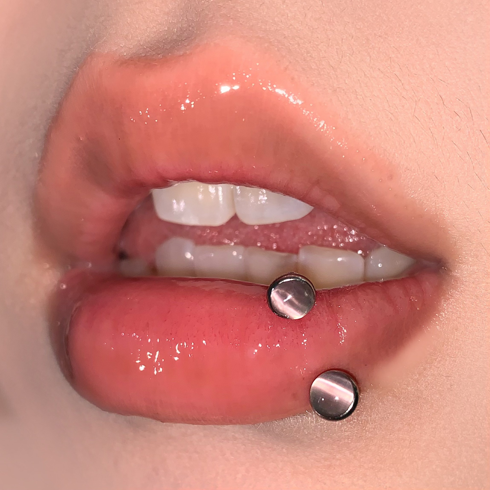 Labret stud lip piercing jewelry styling detail