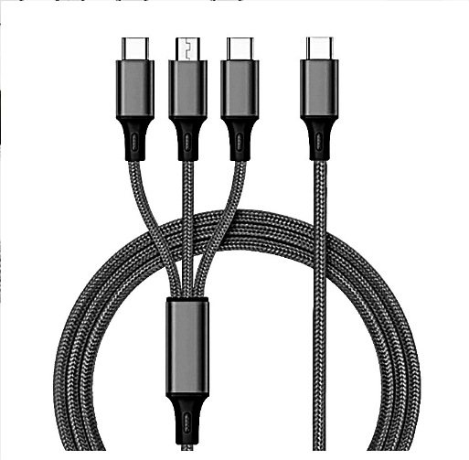Cable de carga de teléfono móvil tres en uno tejido de nailon de fábrica para el cable de datos uno a tres de Apple tipo Android
