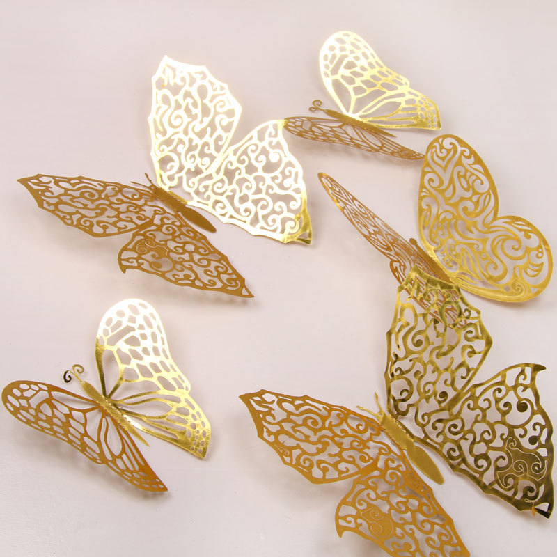 Manufacturer Wholesale 3D Stereo Home Background Wallpaper Metal Texture Hollow Gold Butterfly Decorative Wall Stickers_voghion.com