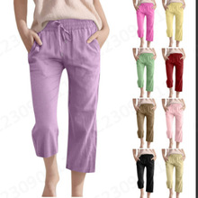 跨境热卖童装时尚休闲棉麻宽松抽绳大码裤裤棉麻