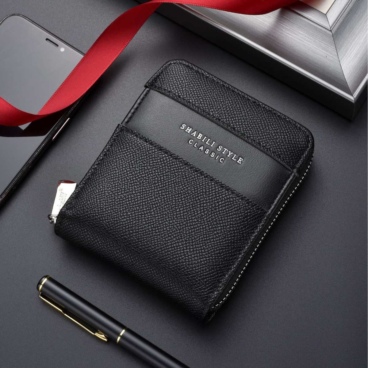 New Men's Wallet Short Style Retro Pu Multifunctional Zipper Men's Simple and Stylish Large Capacity Card Holder