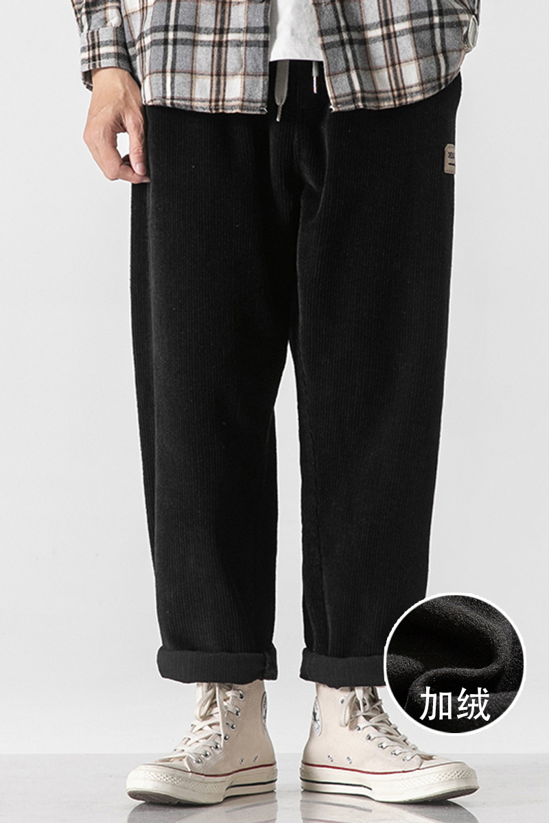 Suministro exclusivo transfronterizo | Pantalones rectos de color sólido retro americanos para hombre, pantalones deportivos de pana holgados y anchos de estilo urbano, gruesos y cálidos.