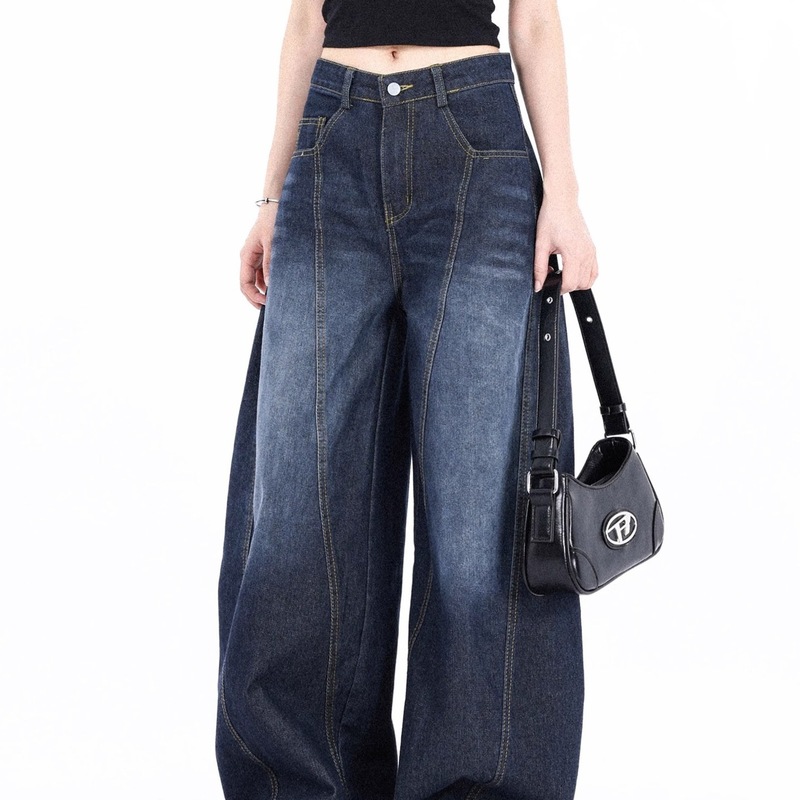 美式baggy弯刀廓形阔腿牛仔裤男女2025春秋季新款水洗阔腿香蕉裤|undefined