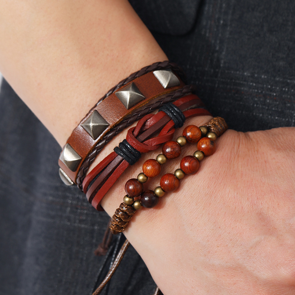 Hip-Hop Geometric Pu Leather Knitting Unisex Bracelets