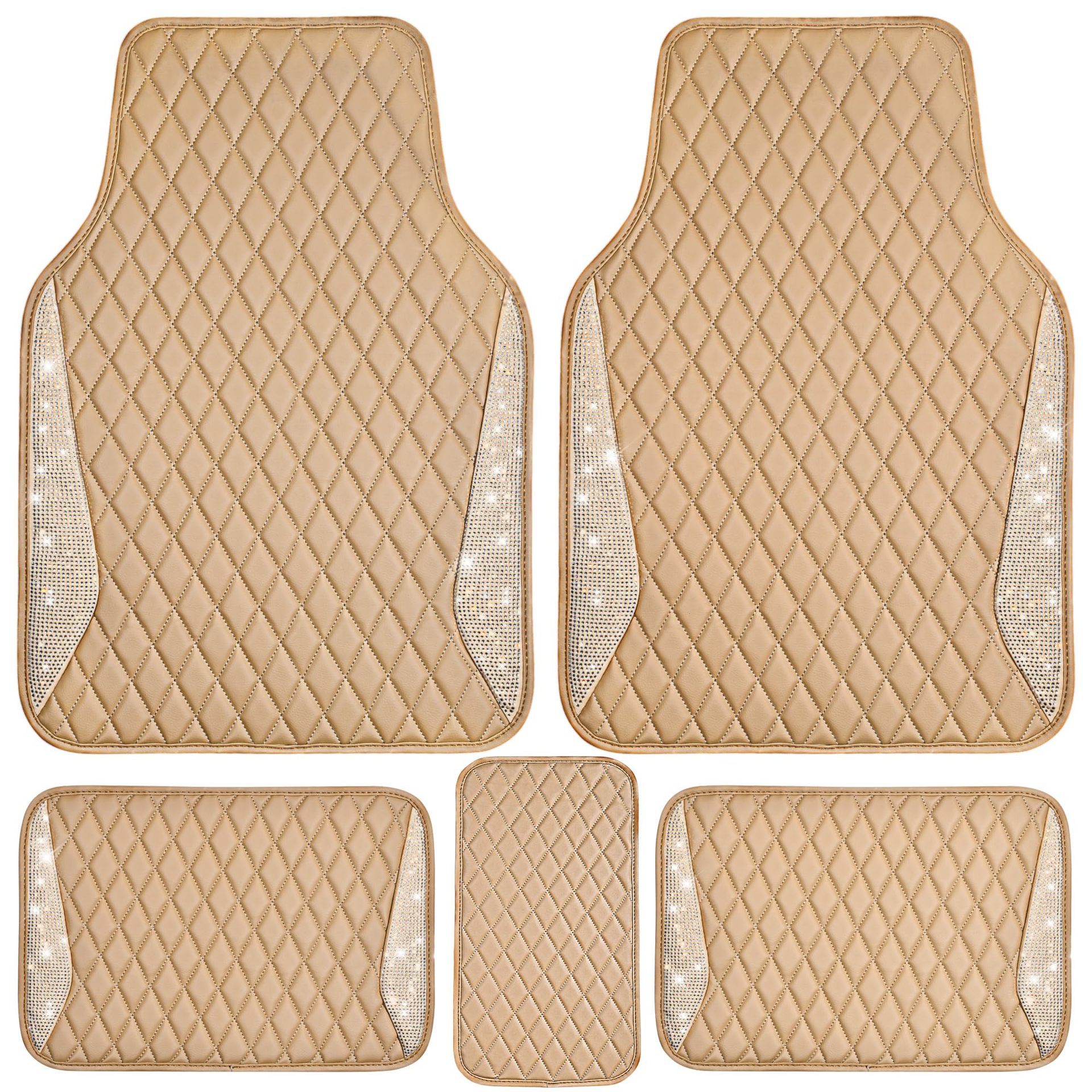 Shiny Leather Car Floor Mat with Rhinestones and Crystals, Universal Non-Slip Waterproof Mat for Women, Rhinestone Car Anti-Slip Mat