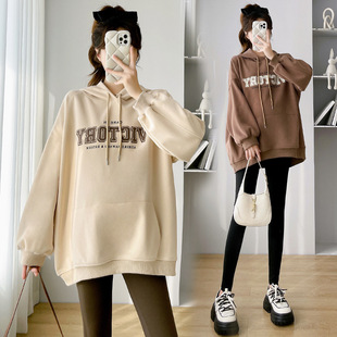 Real shot in stock pregnant women's sweater autumn and winter cotton loose large version plus size women's top