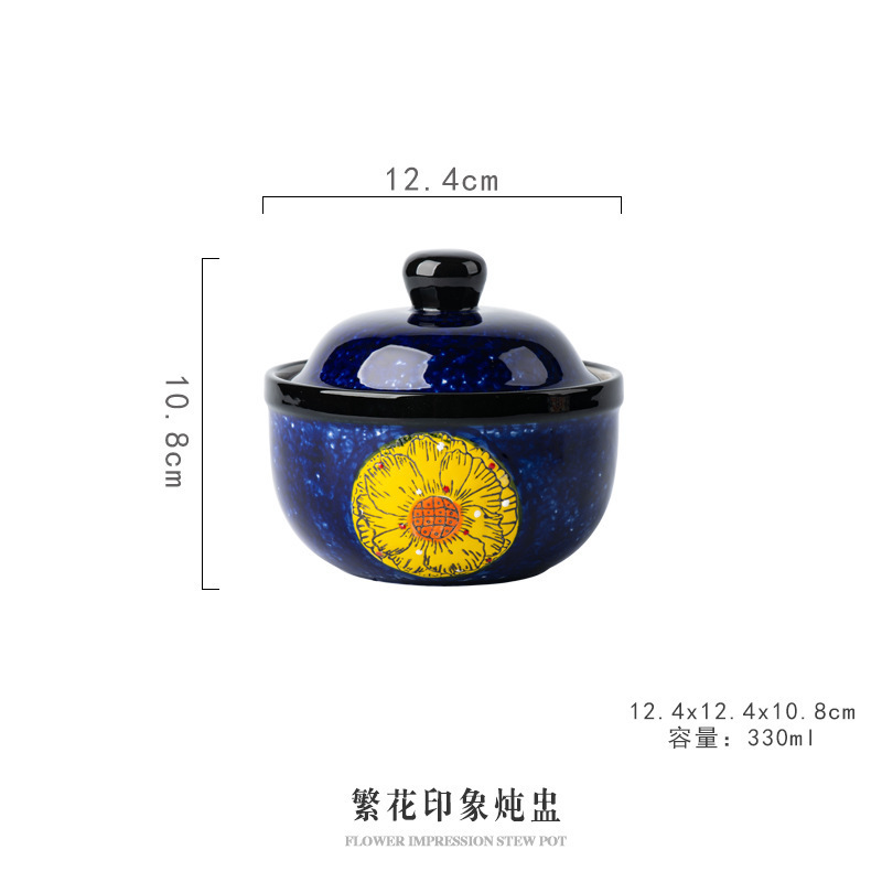 手描きのセラミック小さなシチューカップ家庭用スープカップ蓋付き防水スープ缶蒸し卵ボウル蒸し卵ボウルデザートボウル卸売|undefined