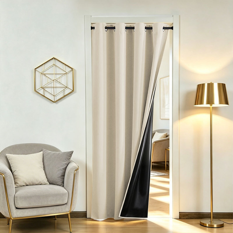 Solid color laminated perforated blackout 1pc fabric door curtain partition curtain, multi-color doorway wardrobe bedroom home privacy curtain Solid color laminated perforated blackout 1pc fabric door curtain partition curtain, multi-color doorway wardrobe bedroom home privacy curtain