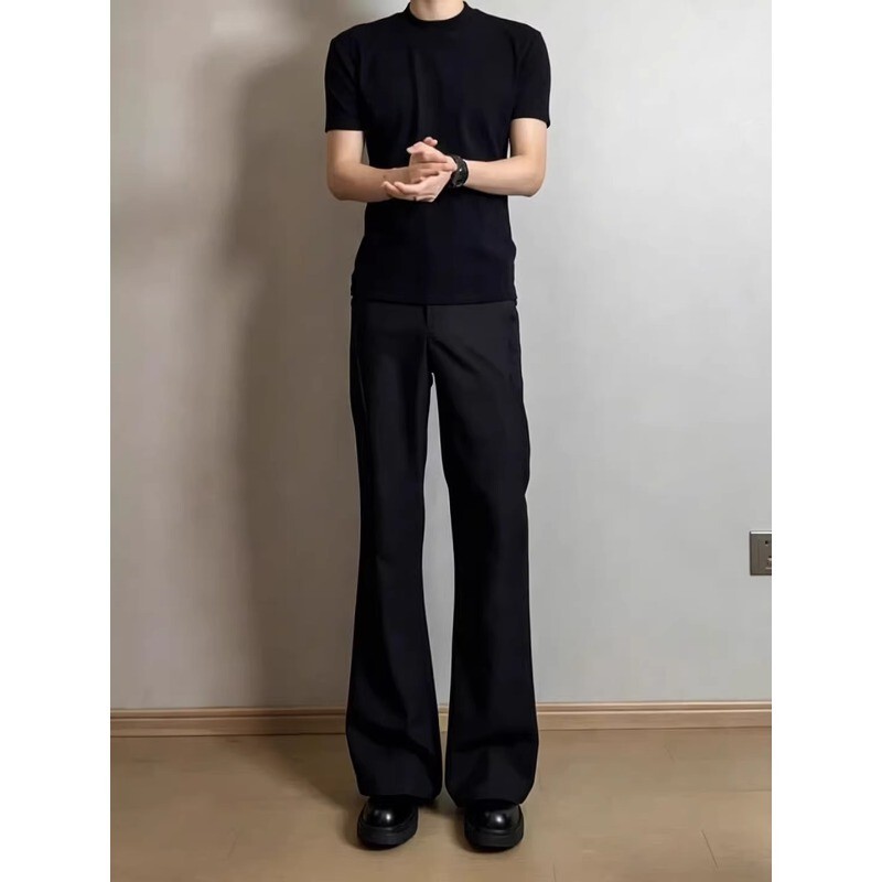 Extra-long summer thin American high-street style men's high-end casual trousers with a stylish and cool look, with a slight flare and floor-length design